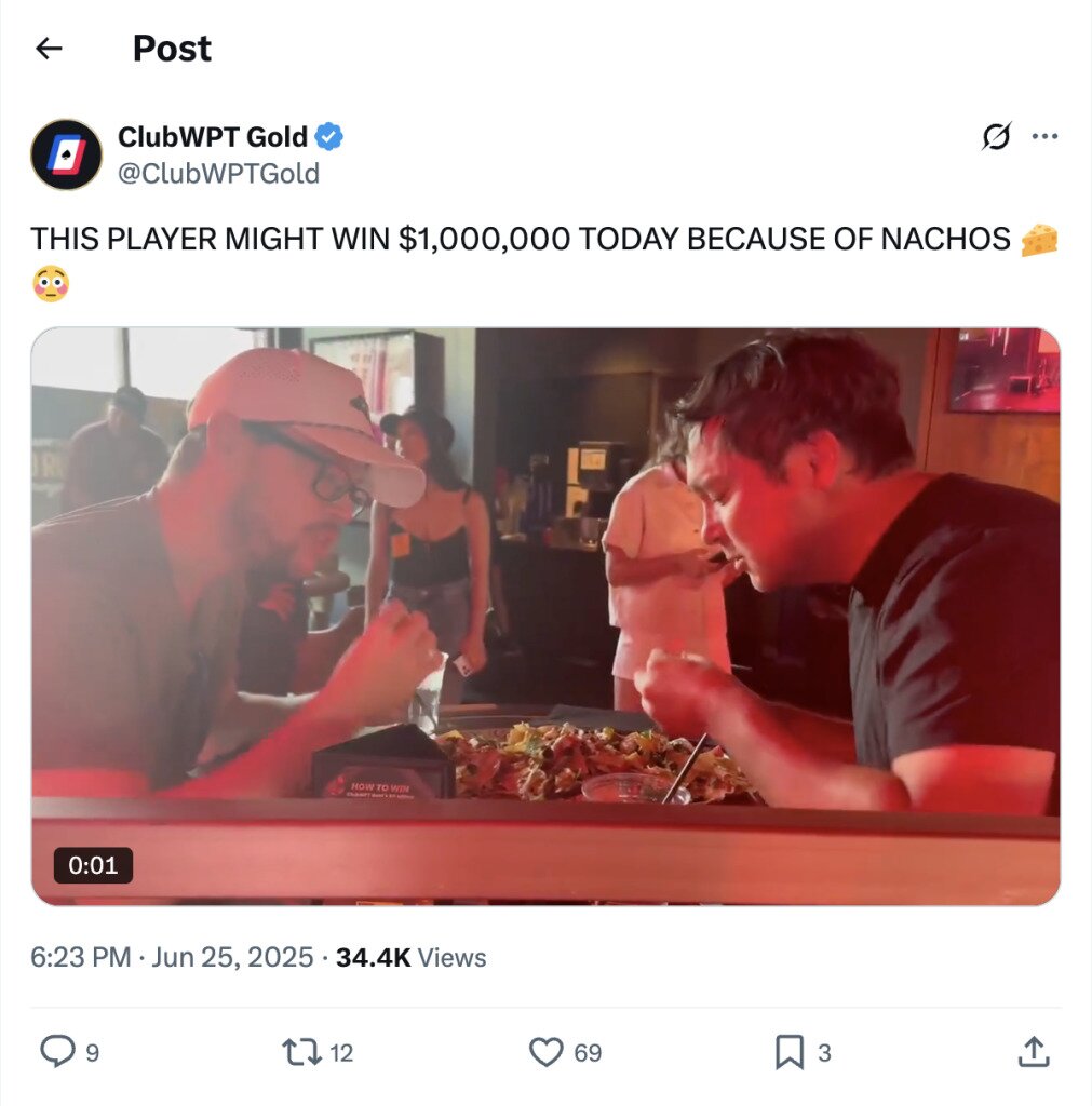 WPT Tweet about guys eating nachos